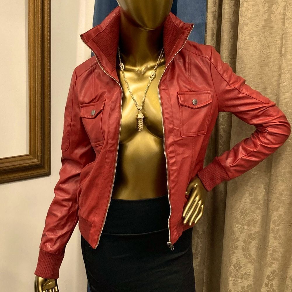 Miss London Faux Leather Red Jacket. Size Small.